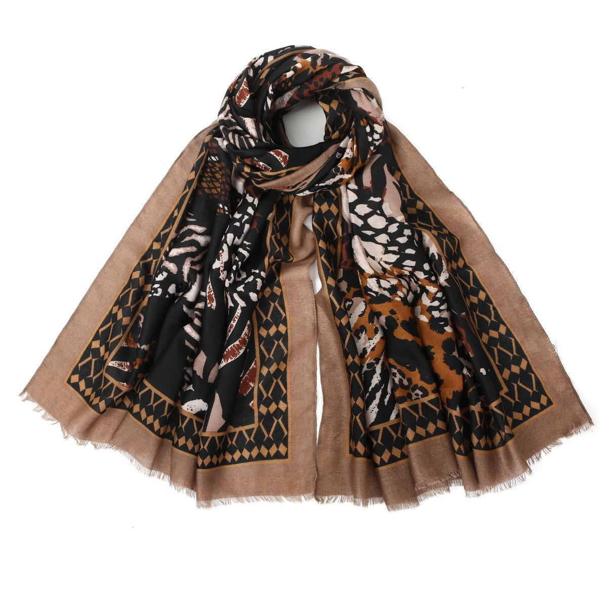 Mixed Print Fashion Scarf - Khaki YF22510KHA