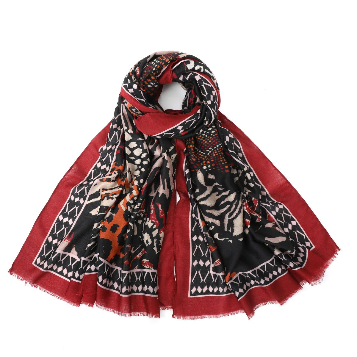 Mixed Print Fashion Scarf - Red YF22510RED