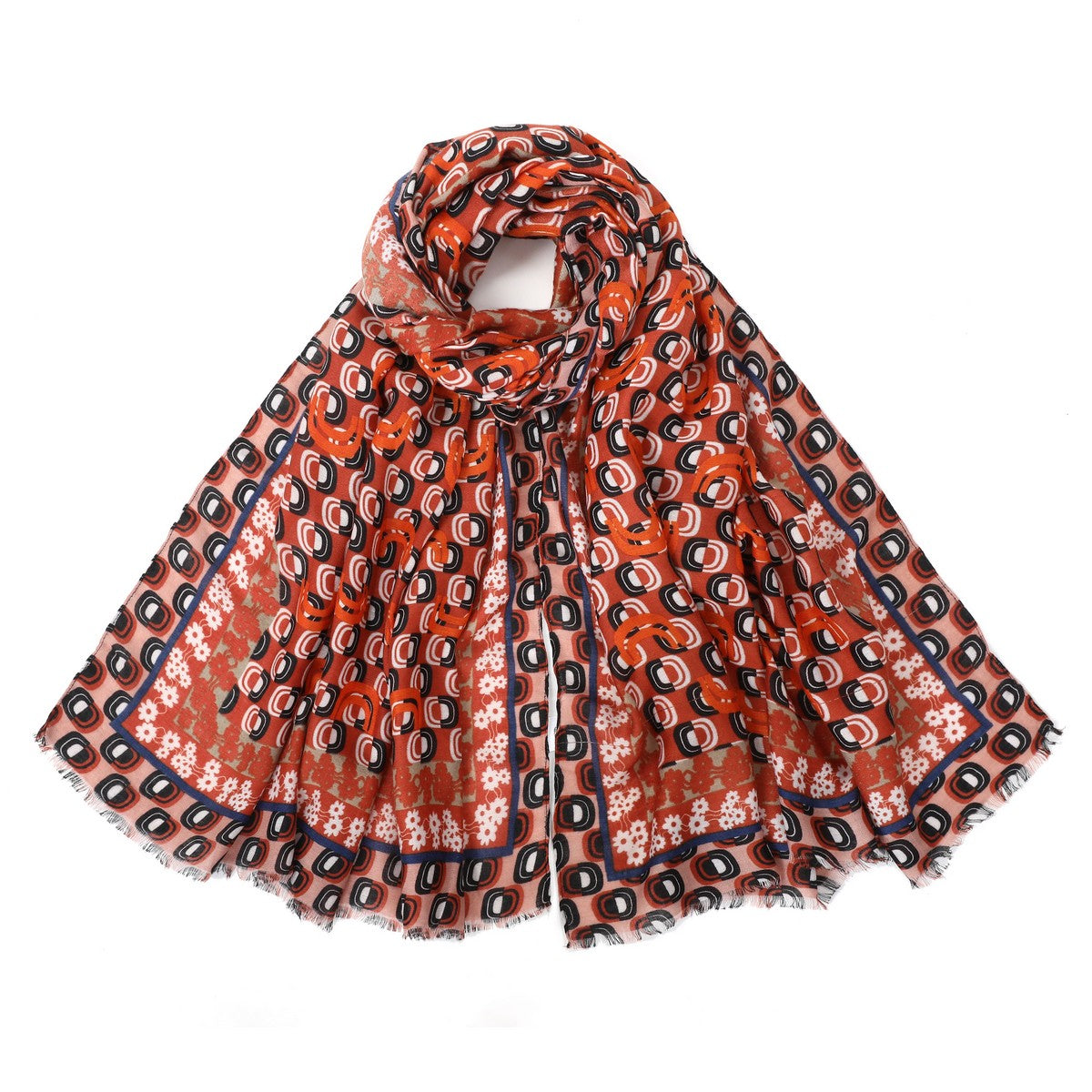 Orange Ogee Style Mixed Cotton Scarf YF22511ORG