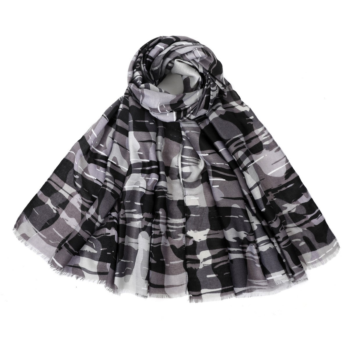 Black Camo Print Mixed Cotton Scarf YF22513BLK