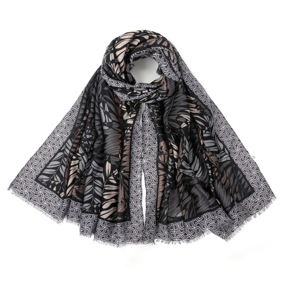 Black Branches Mixed Cotton Scarf YF22514BLK
