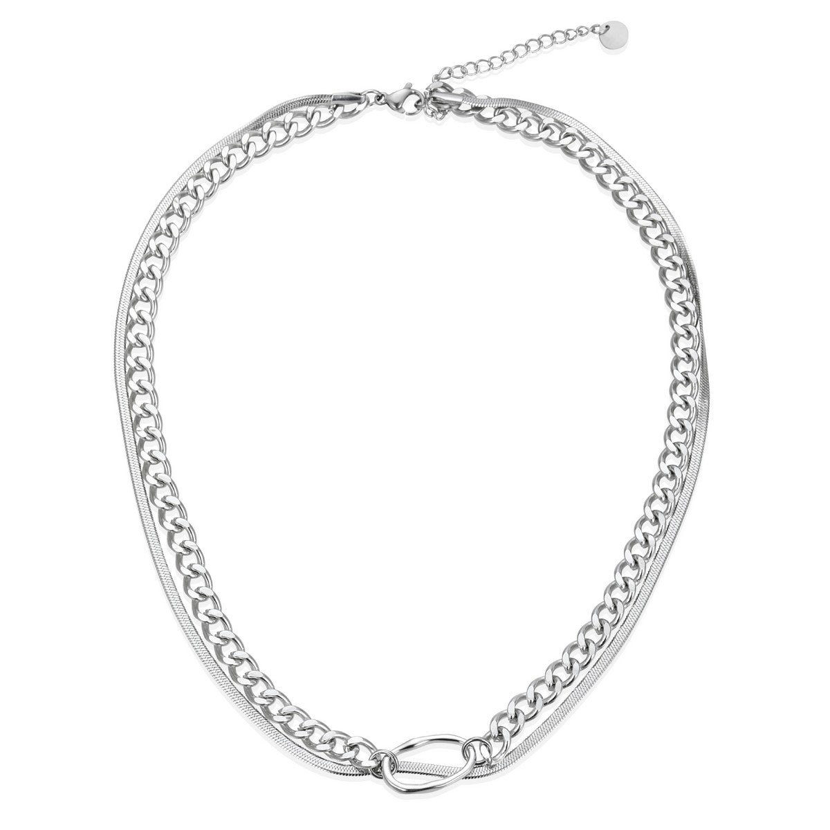 Silver Layered Chunky Chain Link Necklace YG22003SLR