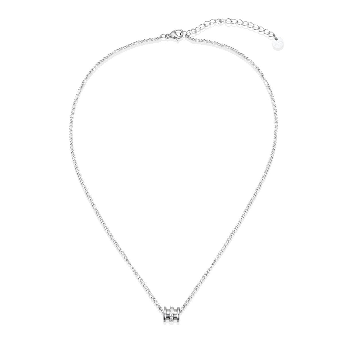 Silver Chain Necklace with Barrel Pendant and Diamantes YG22004SLR