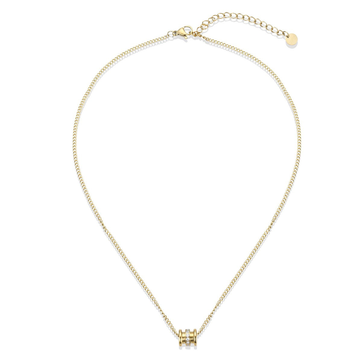 Gold Chain Necklace with Barrel Pendant and Diamantes YG22004YGD
