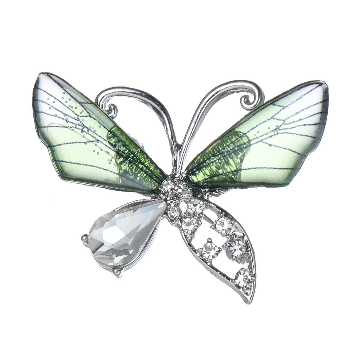 Rhinestone Butterfly Brooch - Green YL22017GRN