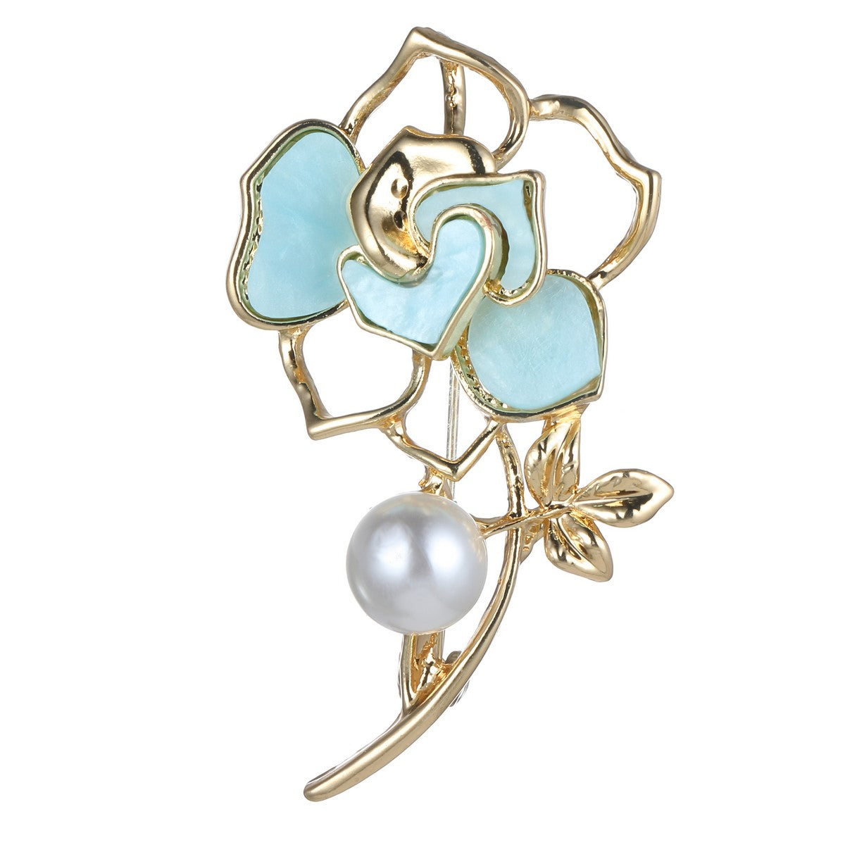 Gold and Blue Flower Brooch YL22027BLU