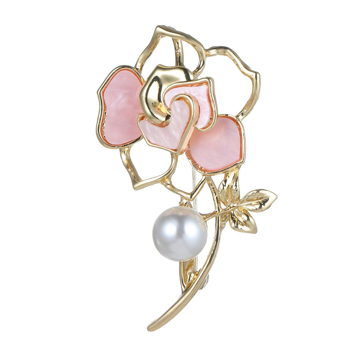 Gold and Pink Flower Brooch YL22027PNK