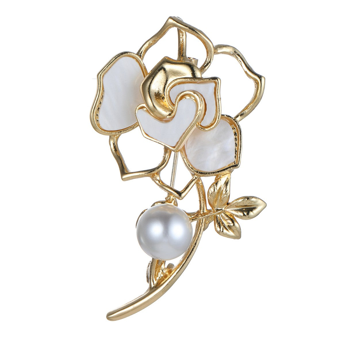 Gold and White Flower Brooch YL22027YGD