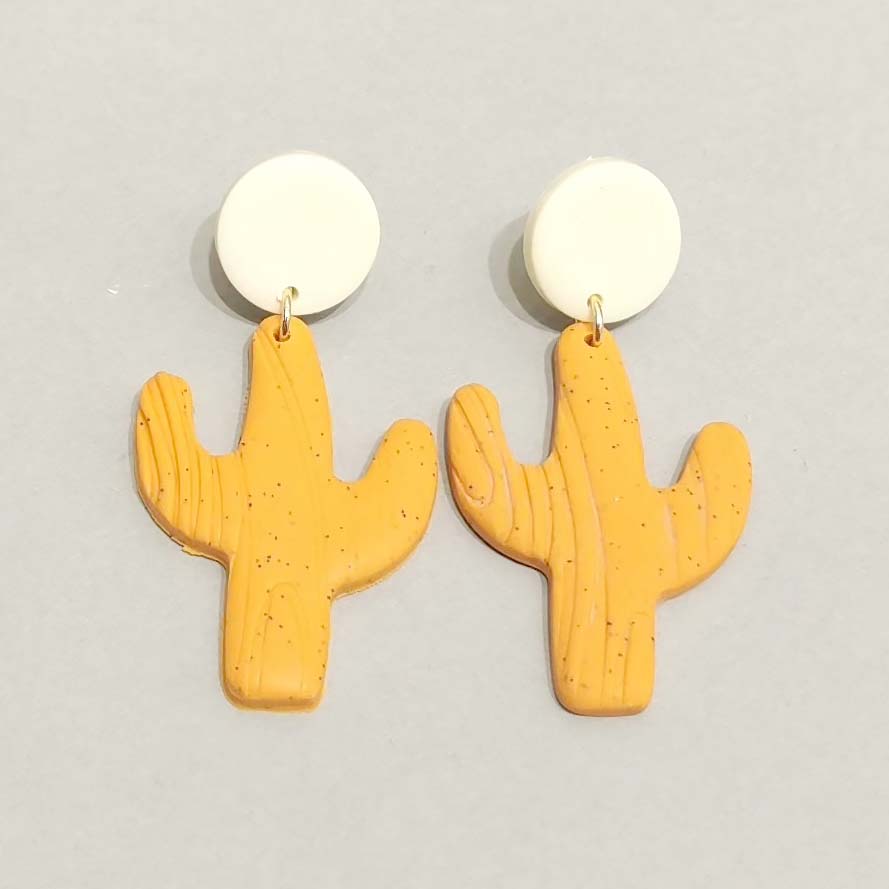 Yellow Soft Clay Cactus Earrings JYM00003ORG