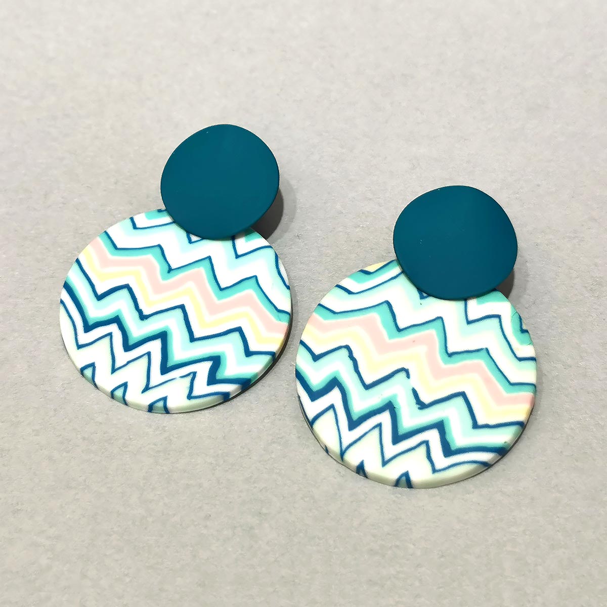 Green Zig-Zag Lines Soft Clay Earrings JYM00011GRN