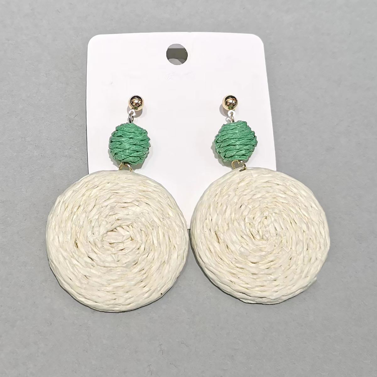 White Raffia Round Plates Earrings JYM00013WHT