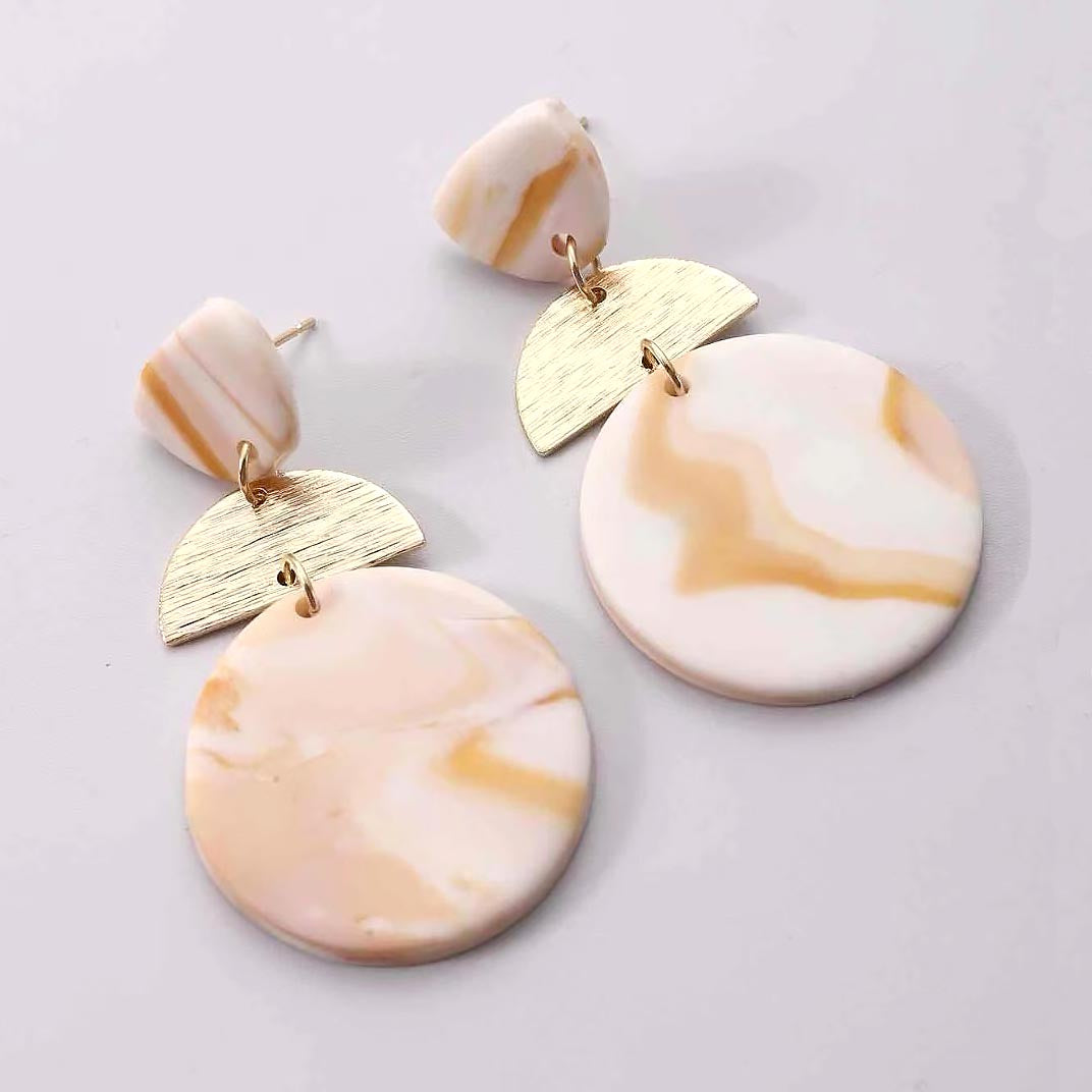 Beige Agate Pattern Soft Clay Earrings JYM00027BGE