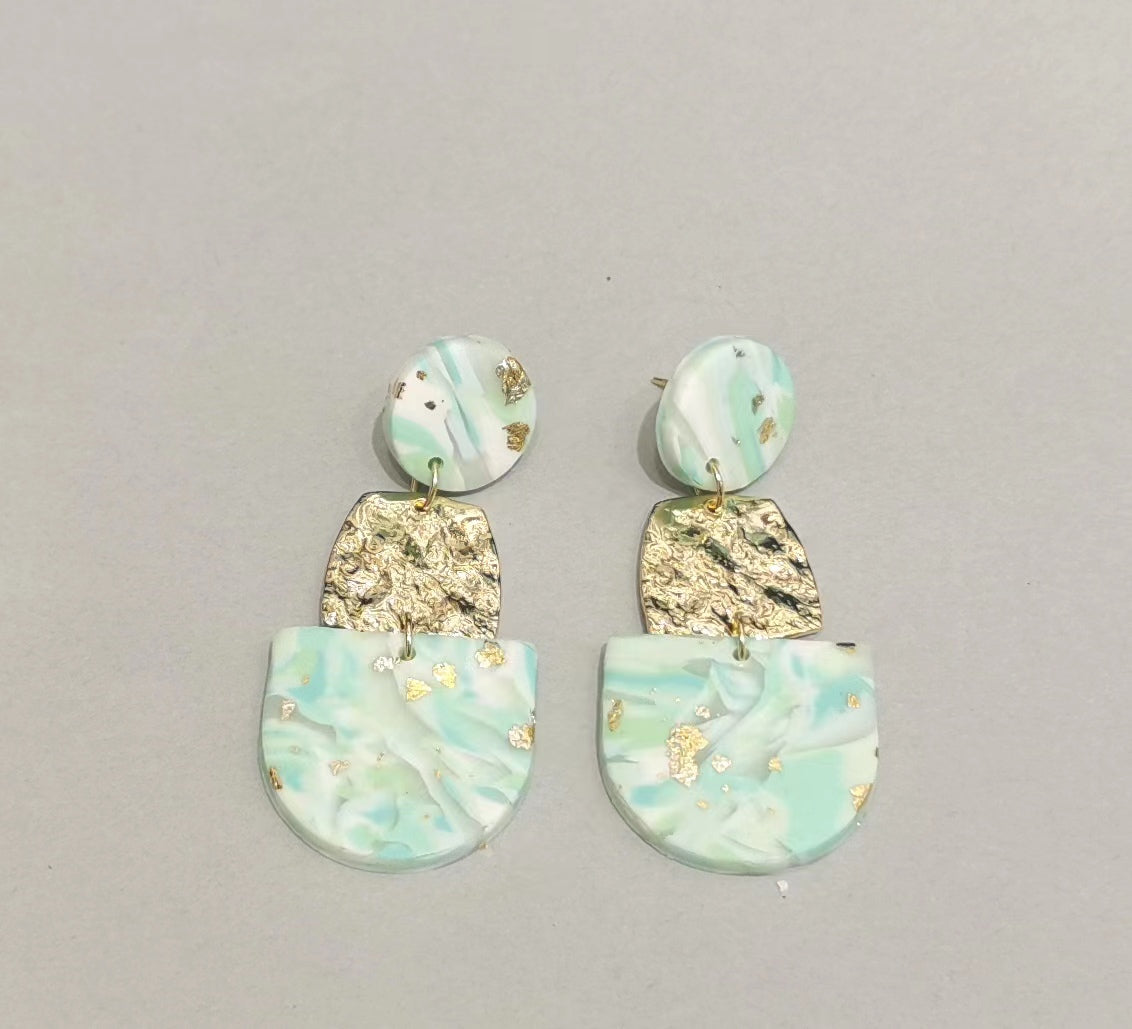 Green Marble Effect Soft Clay & Metal Pieces Earrings JYM00042GRN