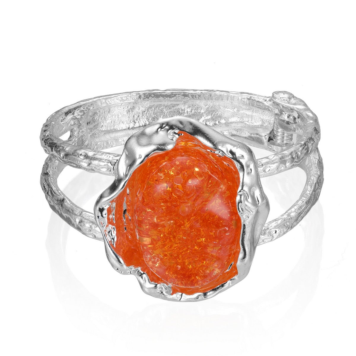 Silver Textured Bangle with Orange Gem YN22903COF