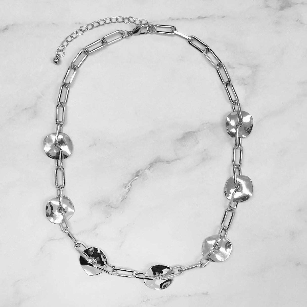 Hammered Effect Disks In A Chain Short Necklace