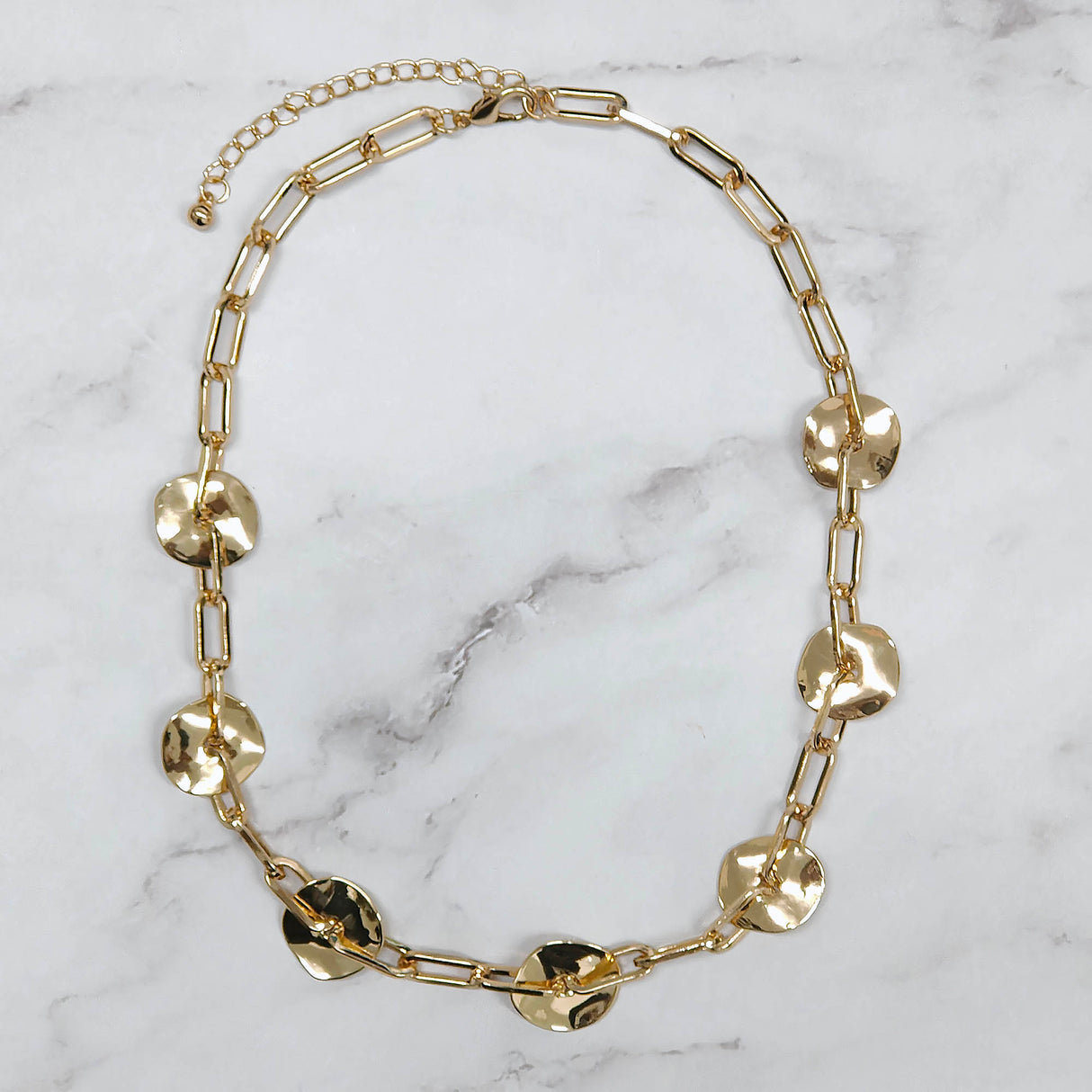 Hammered Effect Disks In A Chain Short Necklace