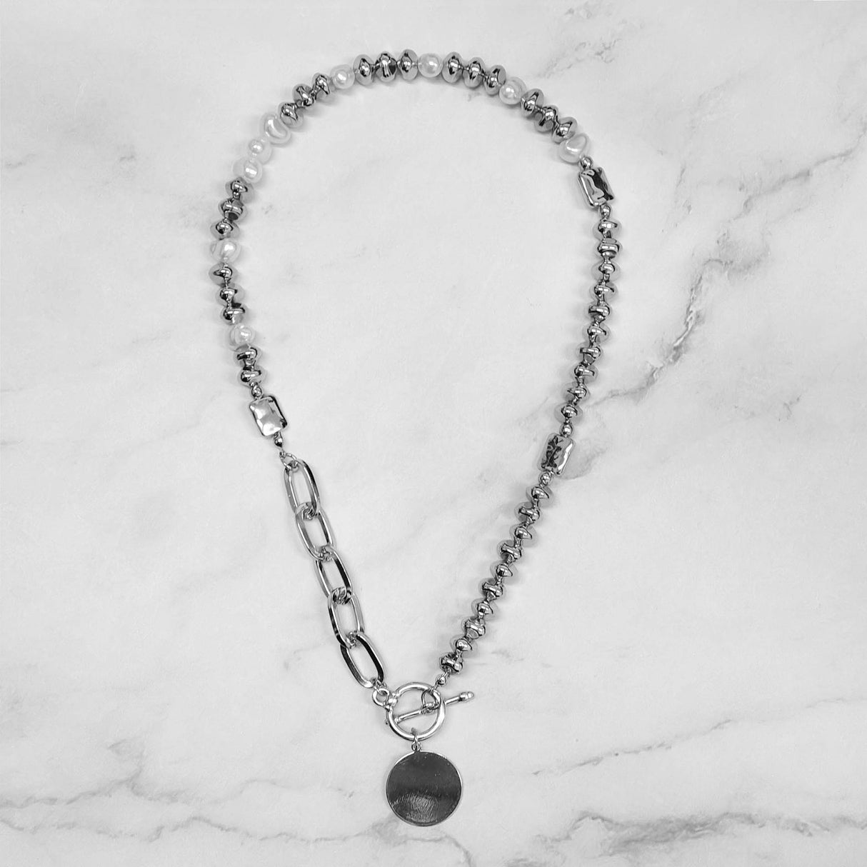 Steel Bead And Pearls Short Necklace