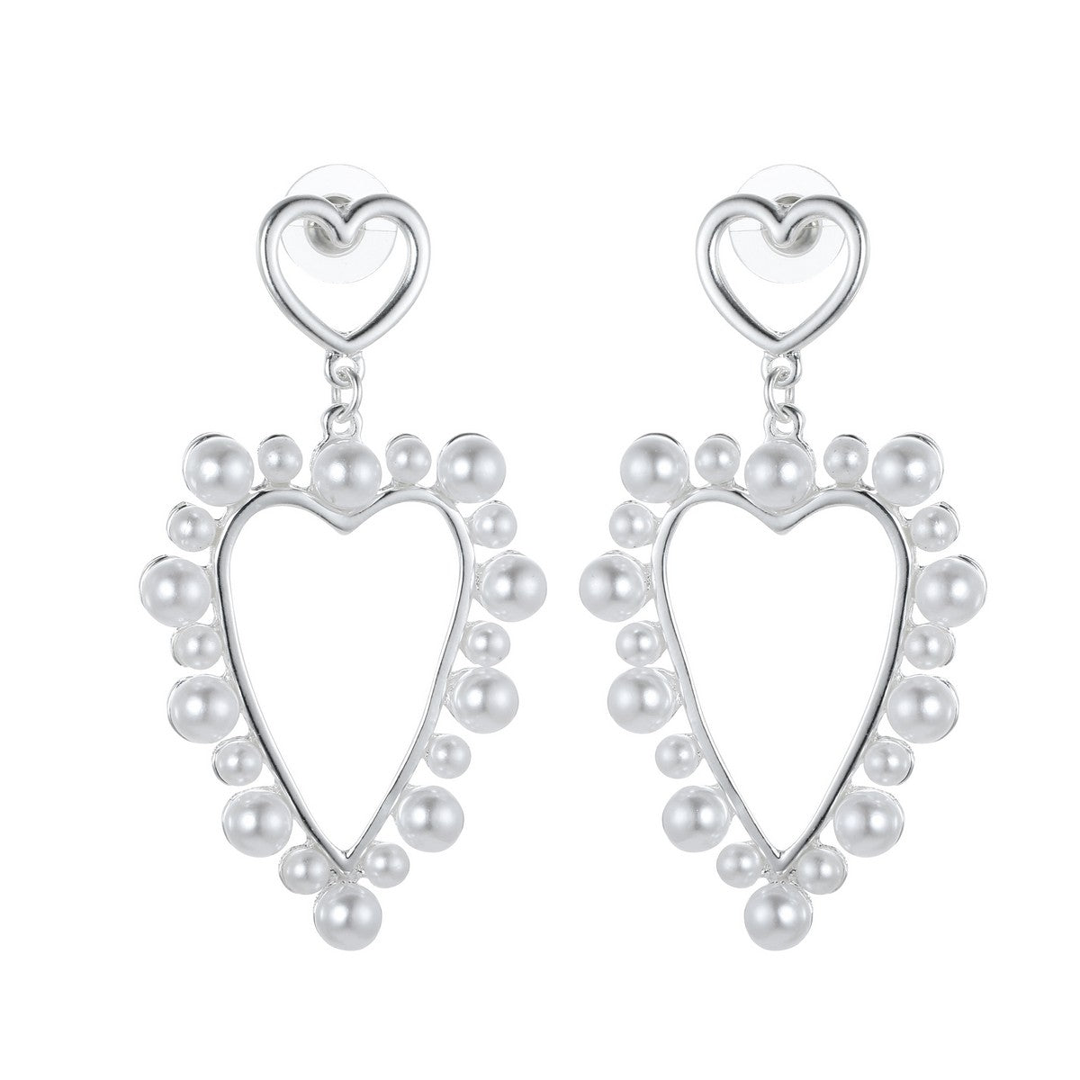 Silver Heart Earrings with Pear Beads YT22801SLR