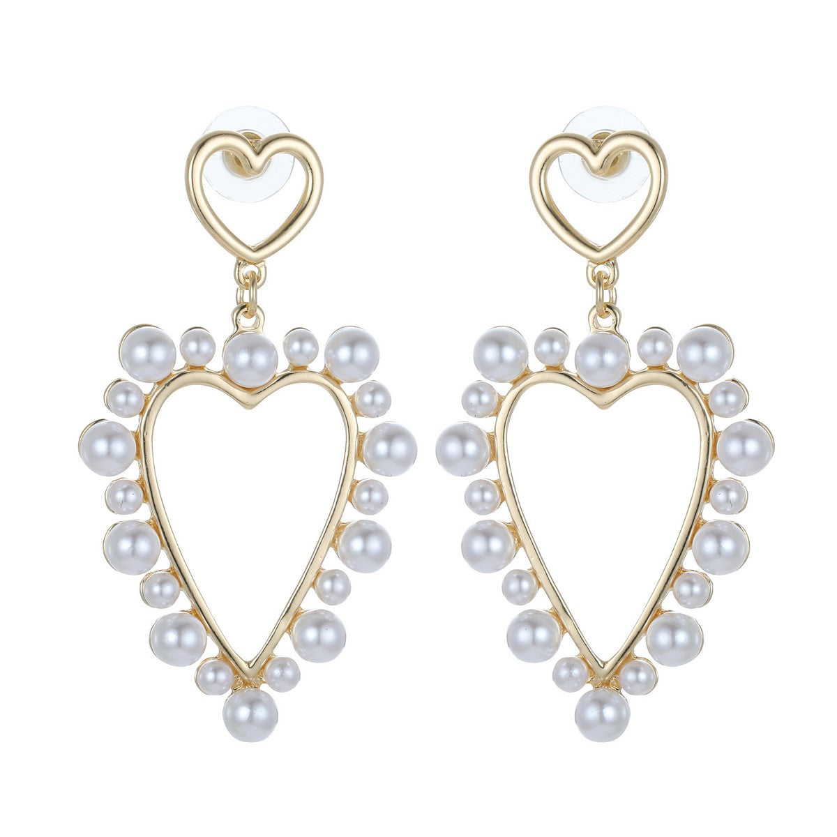 Gold Heart Earrings with Pear Beads YT22801YGD