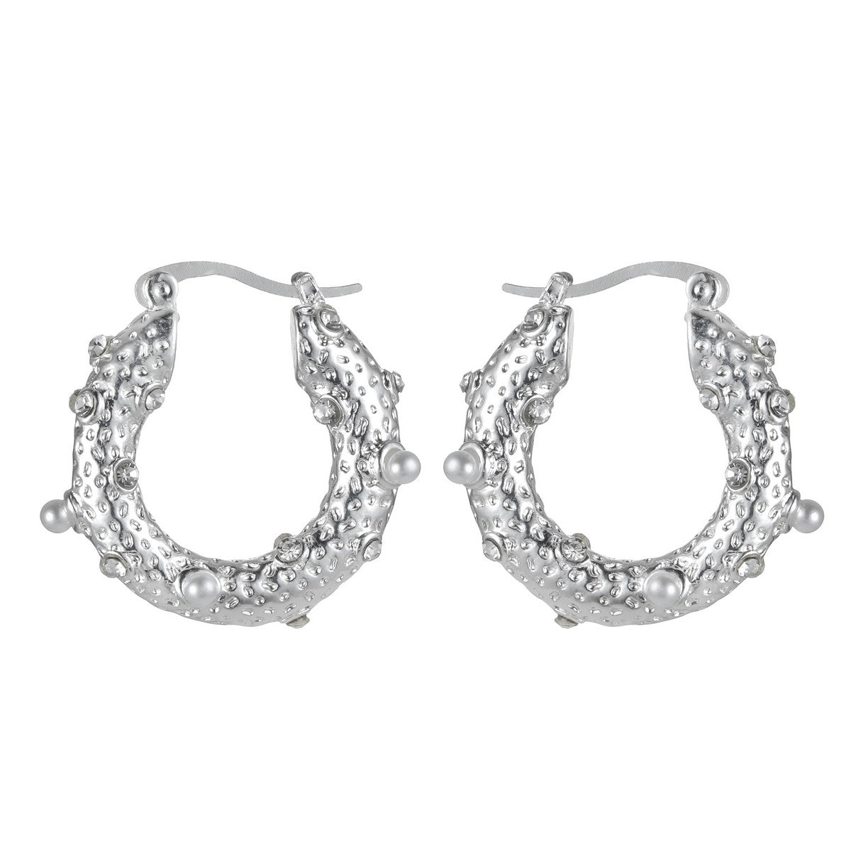 Silvery Mini Pearls & Diamante Hoop Earrings YT22802SLR