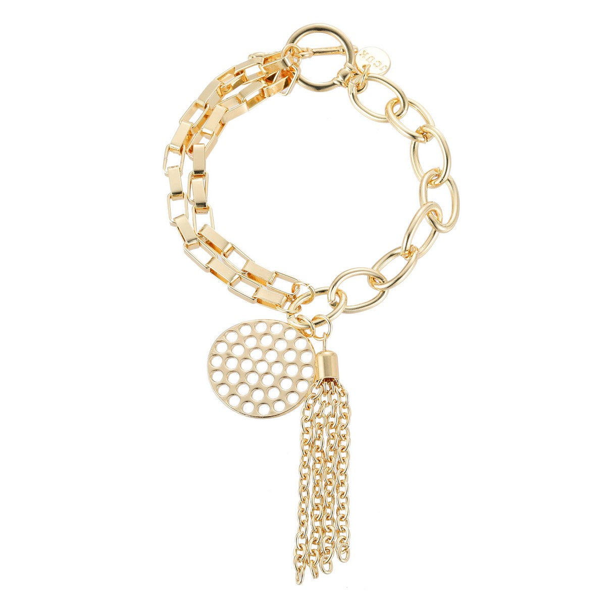 Gold Chunky Chain Link Bracelet with Pendant and Tassel YT22904YGD