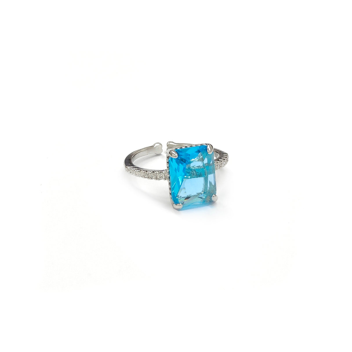 Adjustable Cushion Cut Blue Gem Stone Silvery Ring JYV13001BLU