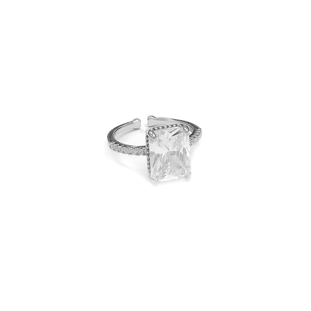 Adjustable Cushion Cut Gem Stone Silvery Ring JYV13001SLR