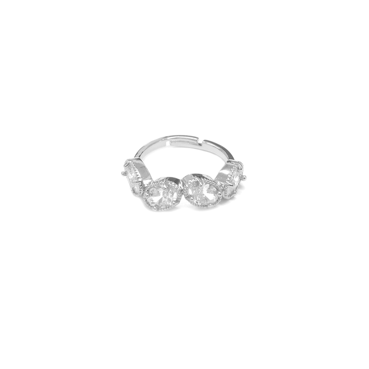 Adjustable Oval Diamante Set Silvery Ring JYV13004SLR