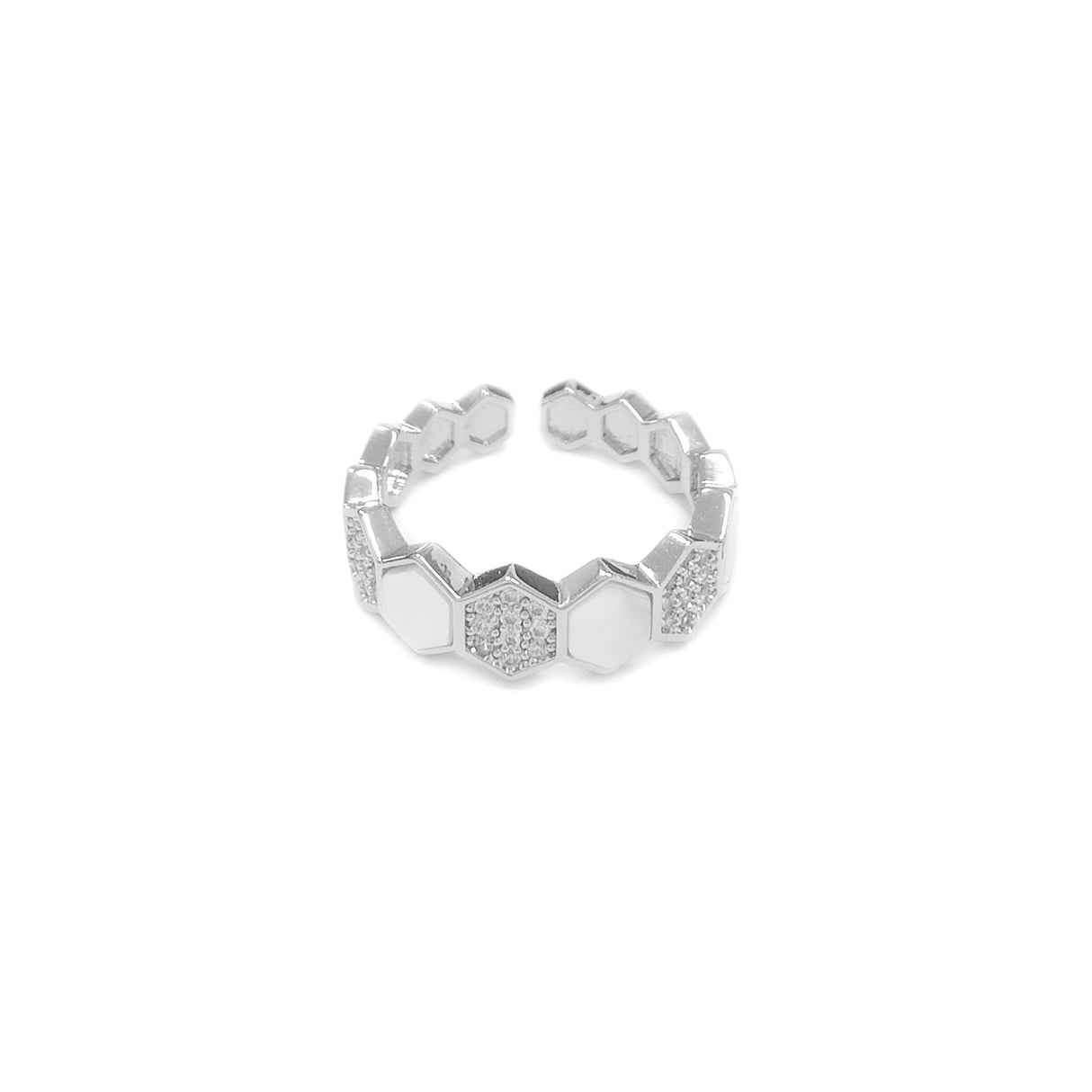 Adjustable Hexagon Silvery Ring JYV13007SLR