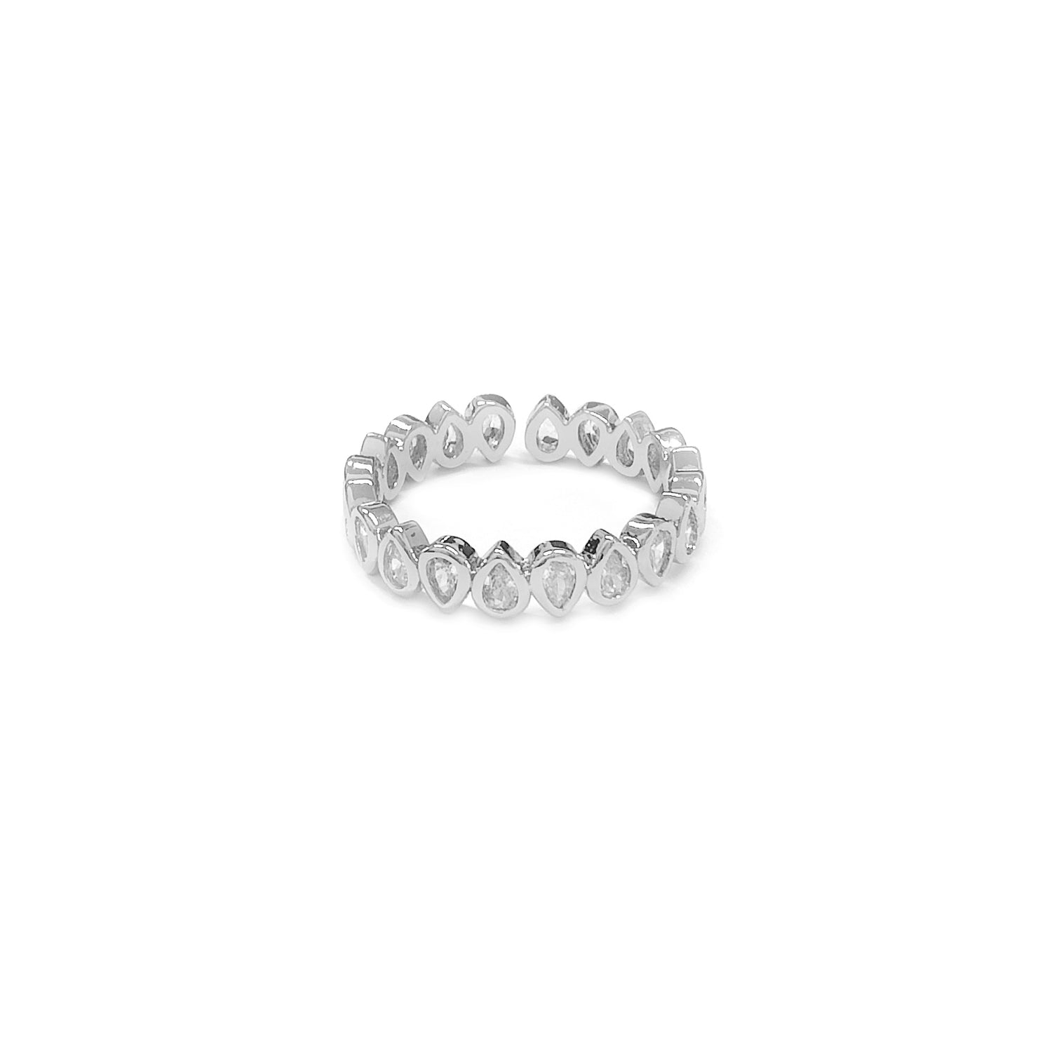 Adjustable Teardrop Diamante Silvery Ring JYV13008SLR