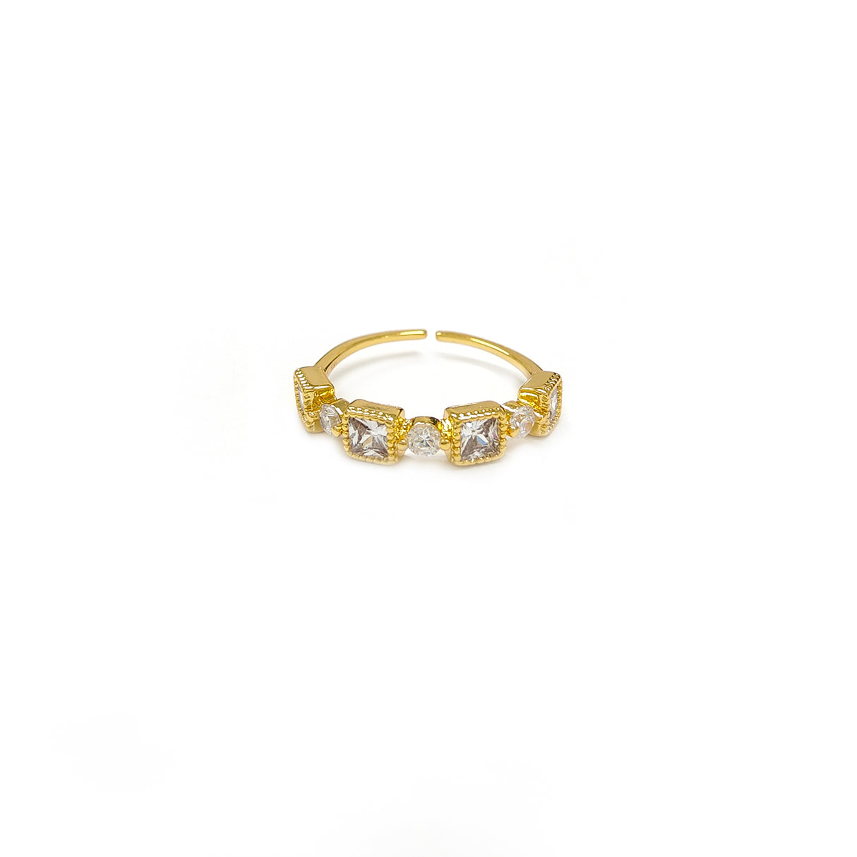 Adjustable Princess Cut Diamante Set Golden Ring JYV13013YGD