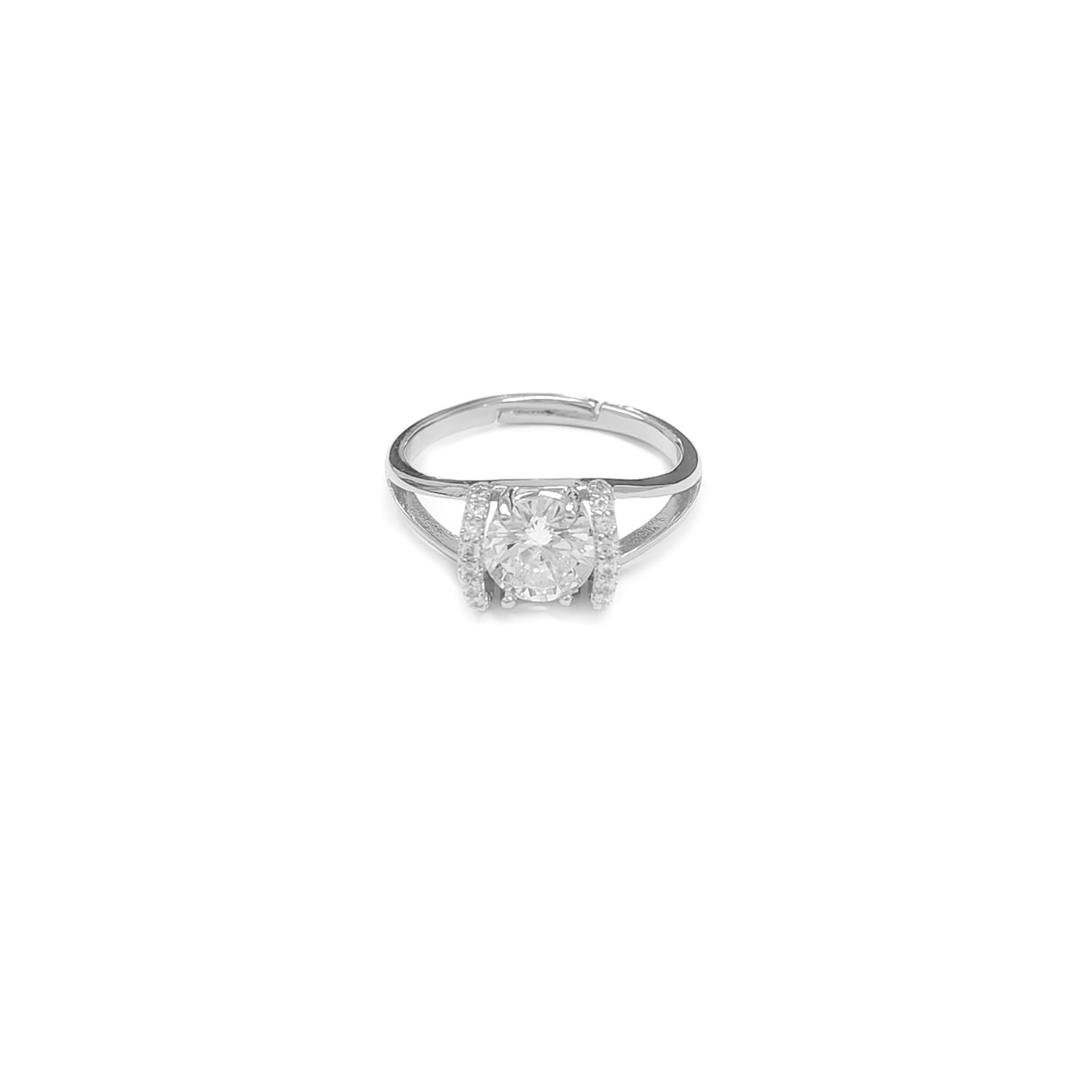 Adjustable Round Cut Gemstone Silvery Ring with Diamante Details JYV13015SLR