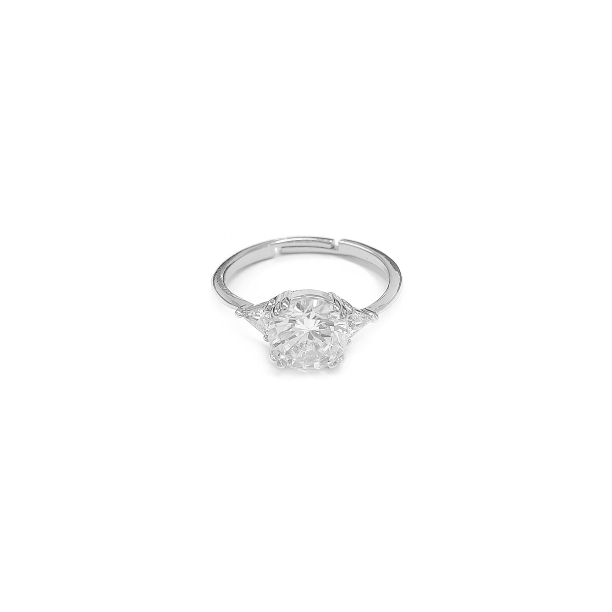 Adjustable Simply Round Cut Gemstone Silvery Ring JYV13016SLR
