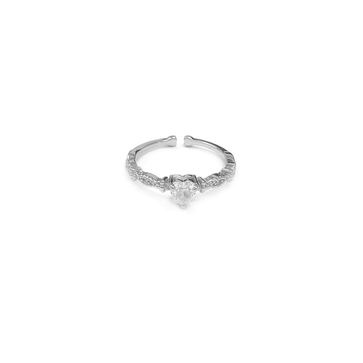 Adjustable Heart Cut Gemstone Silvery Ring with Diamante Band JYV13019SLR