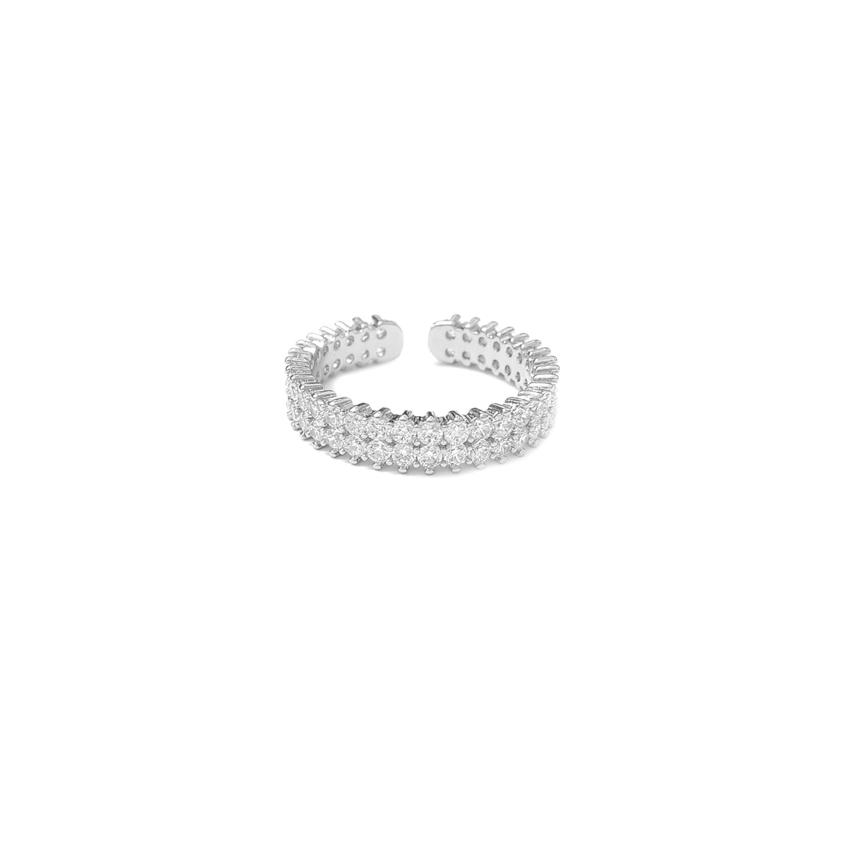 Adjustable Double Diamante Band Silvery Ring JYV13020SLR