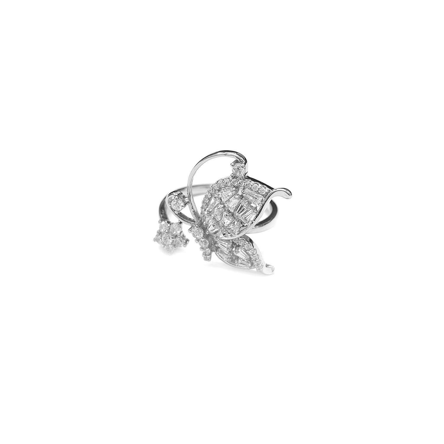 Adjustable Butterfly Diamante Silvery Ring JYV13021SLR