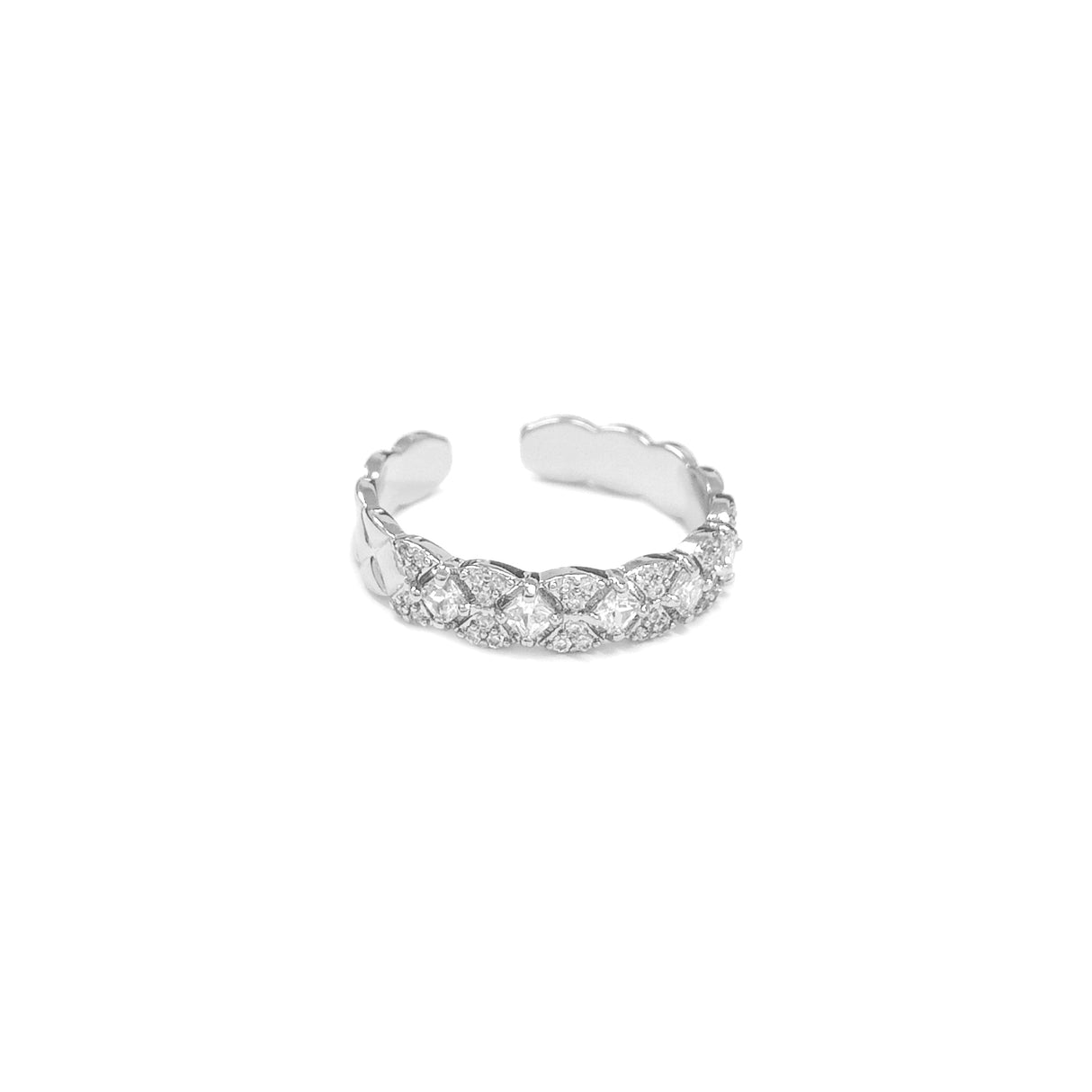 Adjustable Square Diamante Band Silvery Ring JYV13022SLR