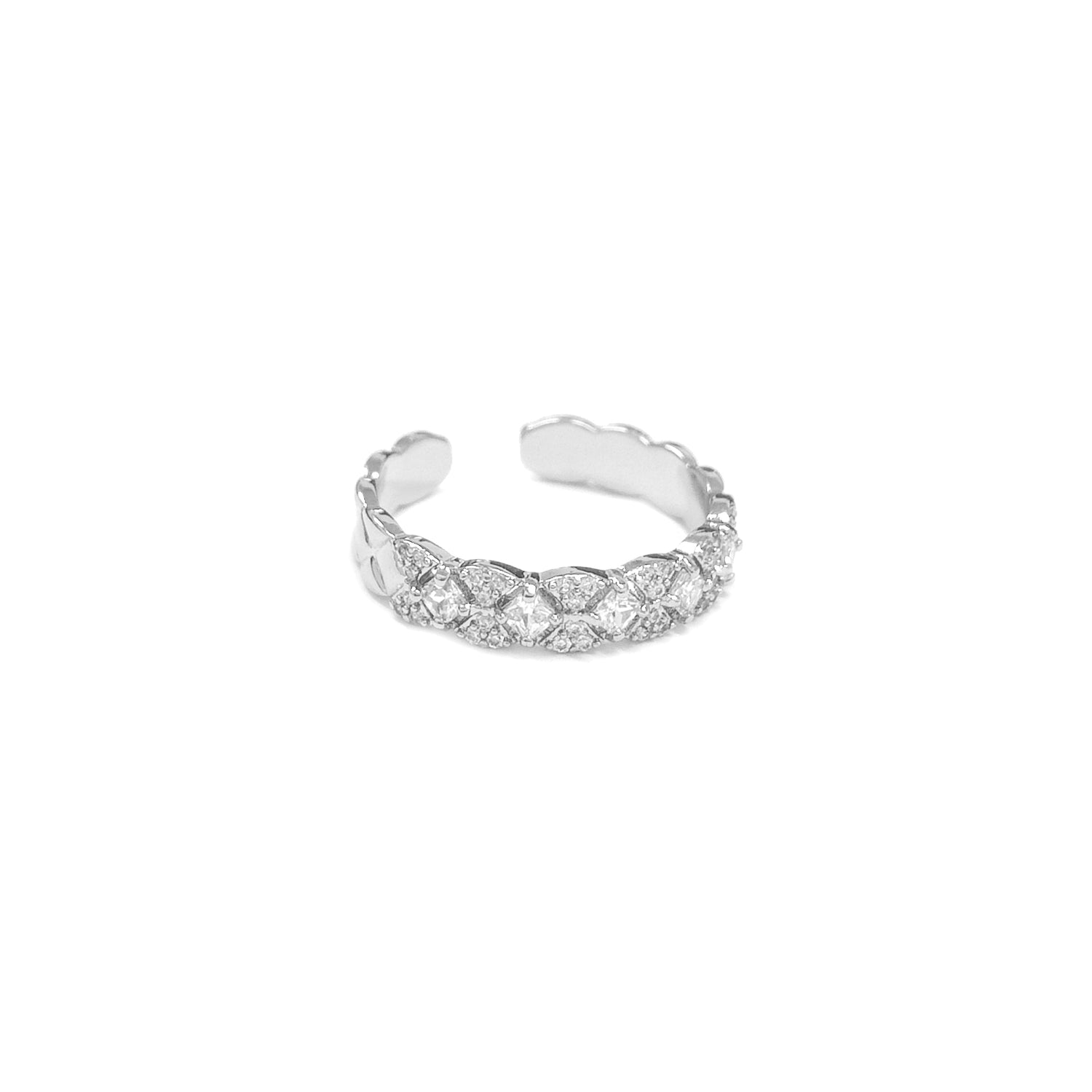 Adjustable Square Diamante Band Silvery Ring JYV13022SLR