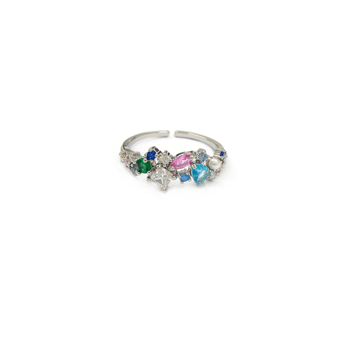 Adjustable Coloured Gemstones Silvery Ring JYV13023SLR