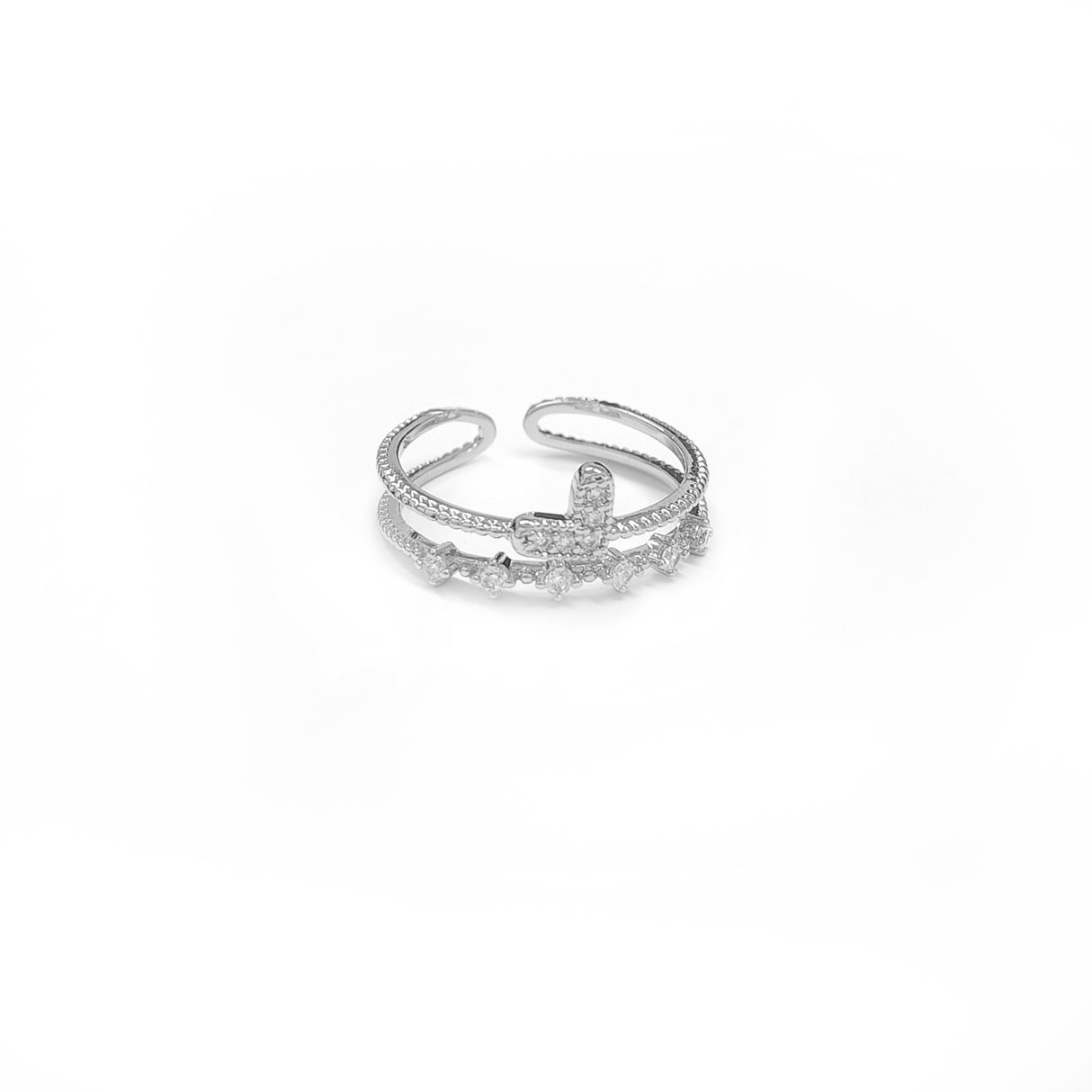 Adjustable Diamante Heart Silvery Ring JYV13030SLR