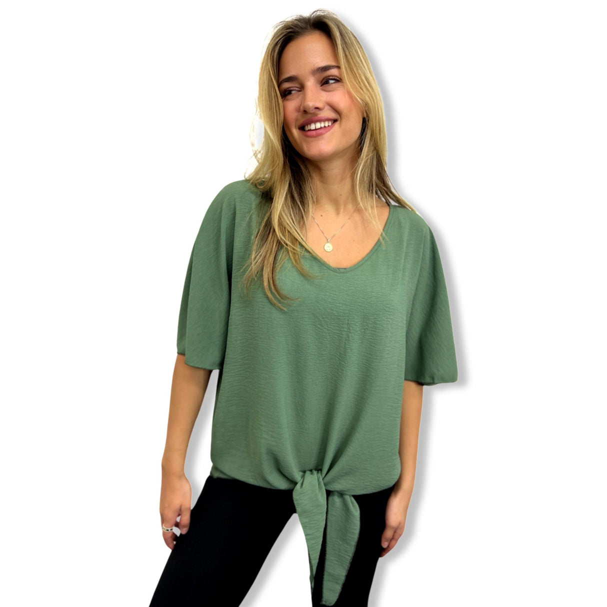 TIE-UP BLOUSES 15 PLAIN COLORS V NECK FLUTTERING BATWING SLEEVES