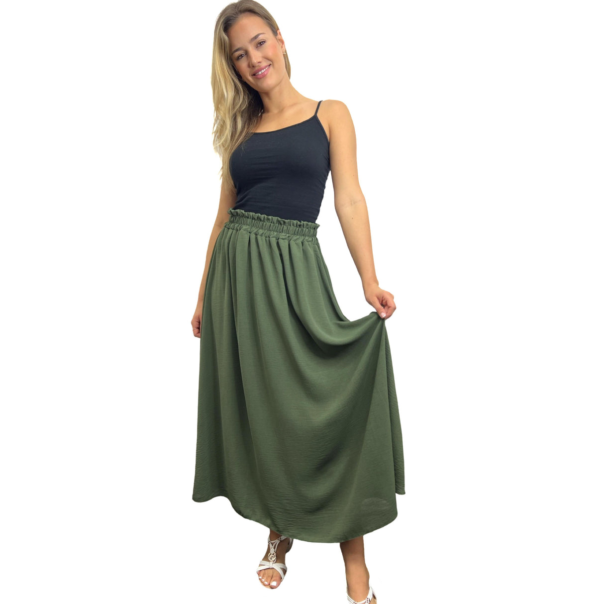 MAXI SKIRT ANTI-ROLLING MID RUFFLE WAISTED SUPER SWING MINIMALIST