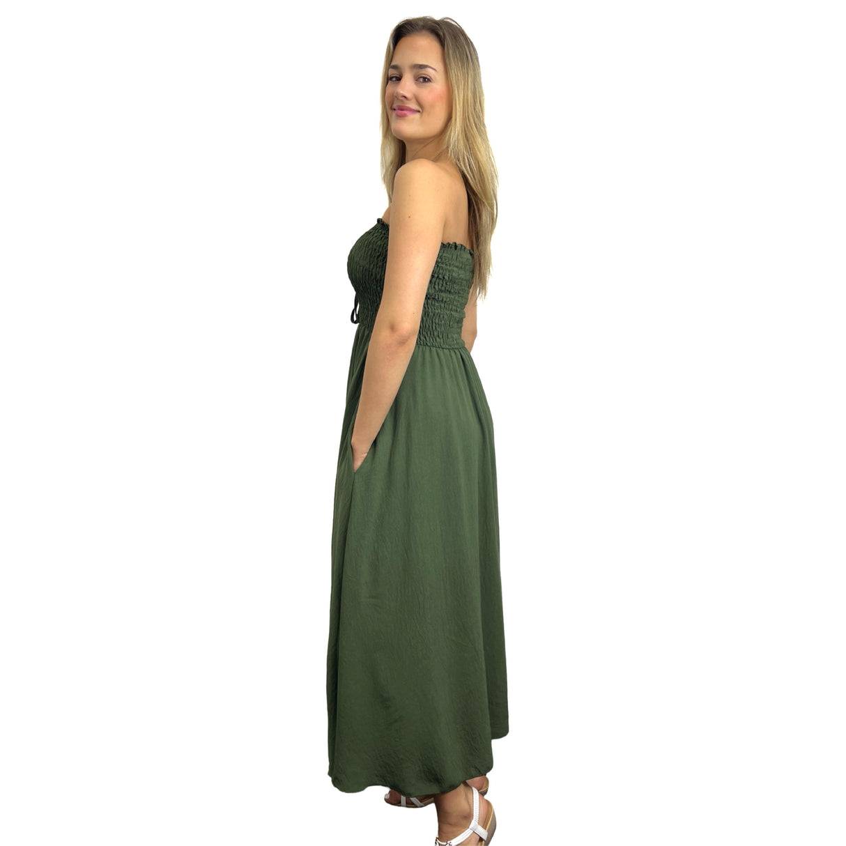 LADIES BACK TIED MAXI DRESS SMOCK SUPER STRETCHY