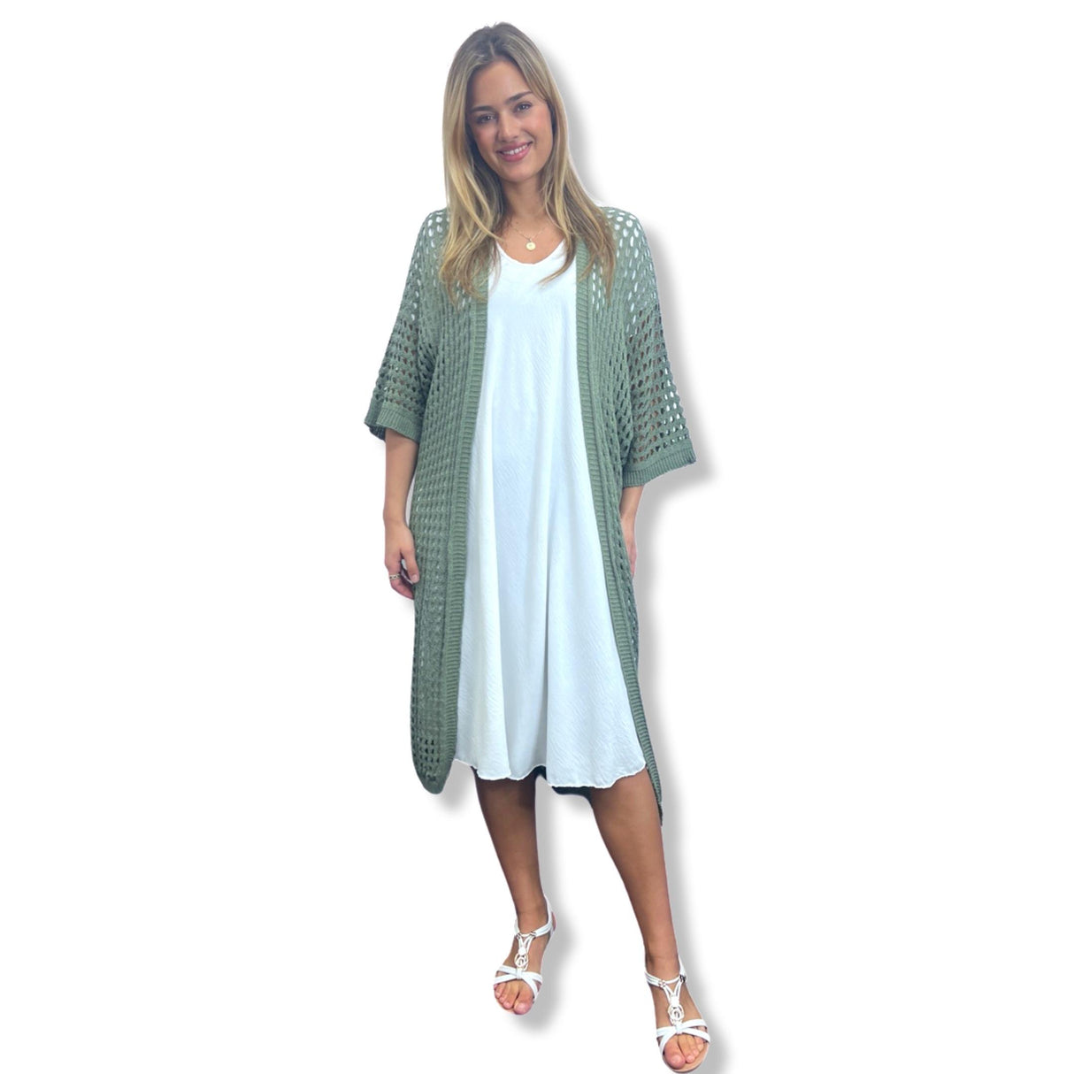 Loose fit Crochet Knitted Cocoon Shape Long Cotton Cardigan