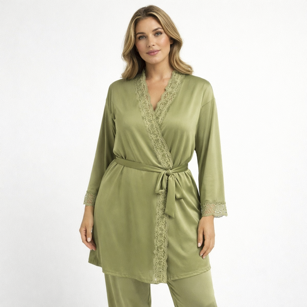 Luxury Silk Feel Lace Trim Lounge Set UK Size 10–24