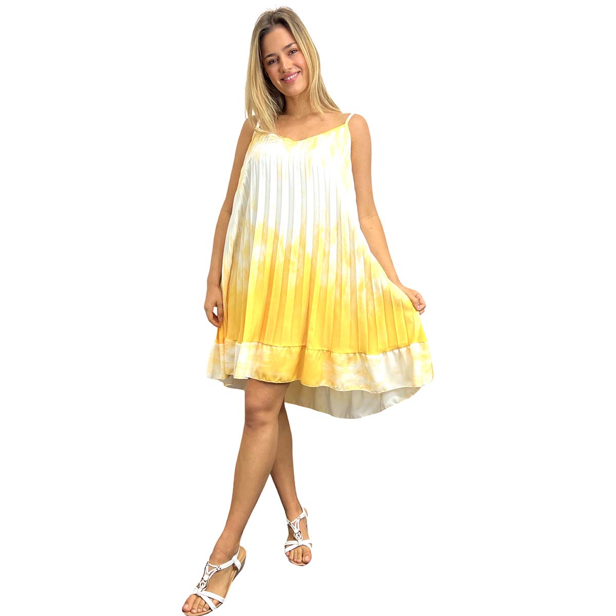 PLEATED BABYDOLL LADIES CASUAL MINI DRESS SUMMER WAVE PRINTS