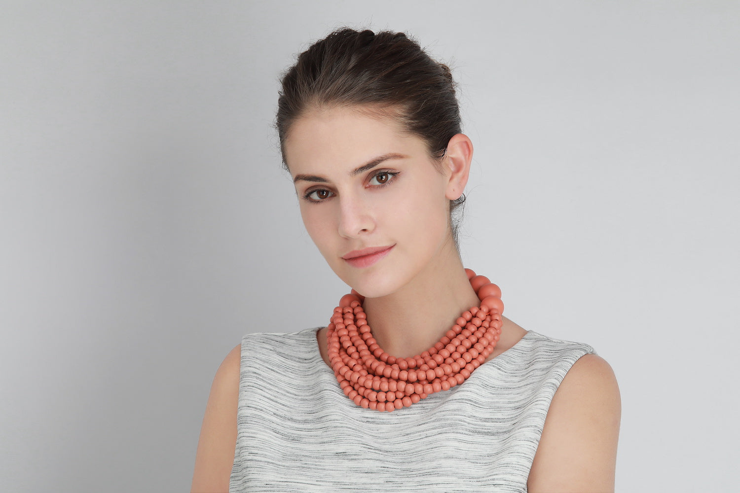 Multi-Layer Orange Coloured Wooden Beads Necklace YN22040ORG