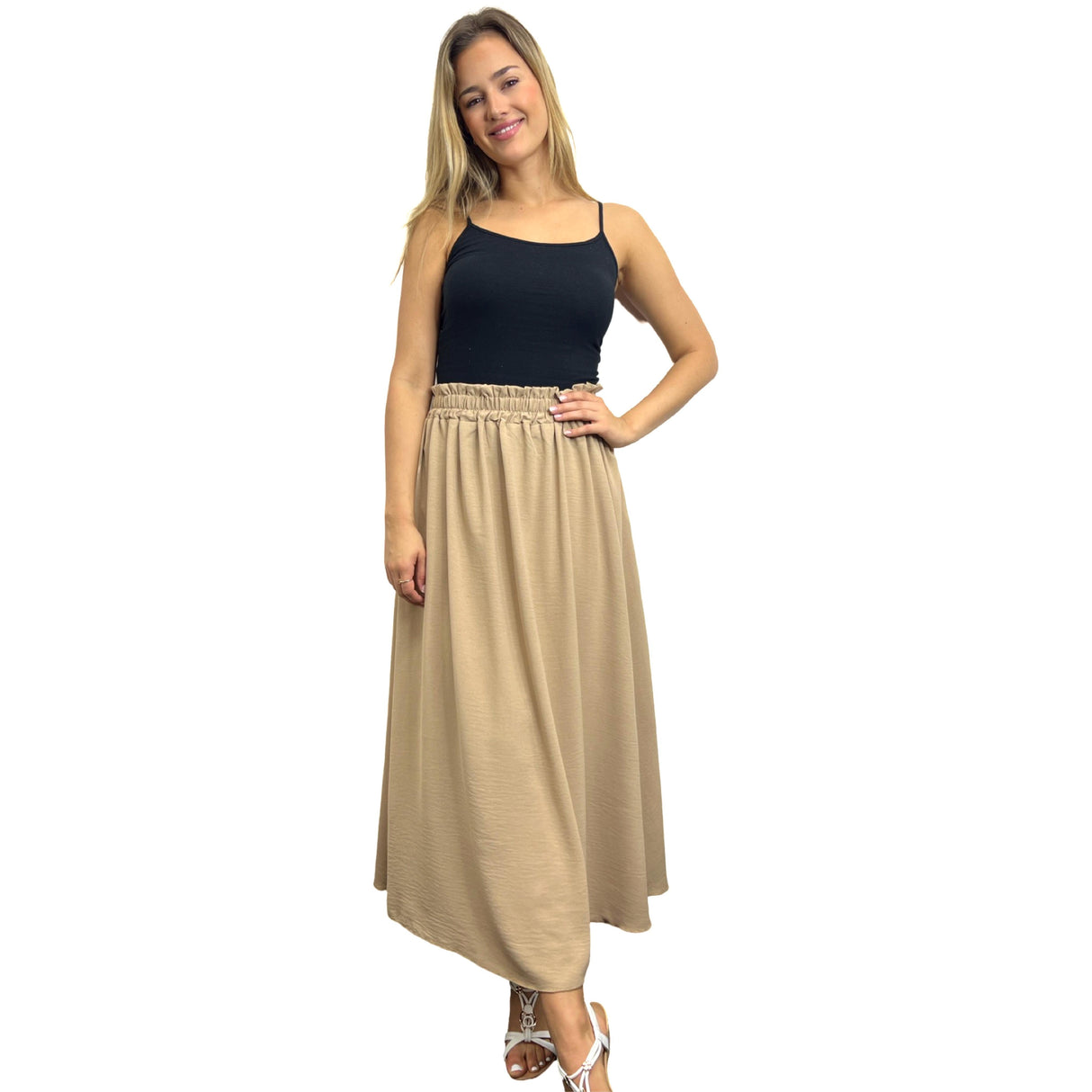 MAXI SKIRT ANTI-ROLLING MID RUFFLE WAISTED SUPER SWING MINIMALIST
