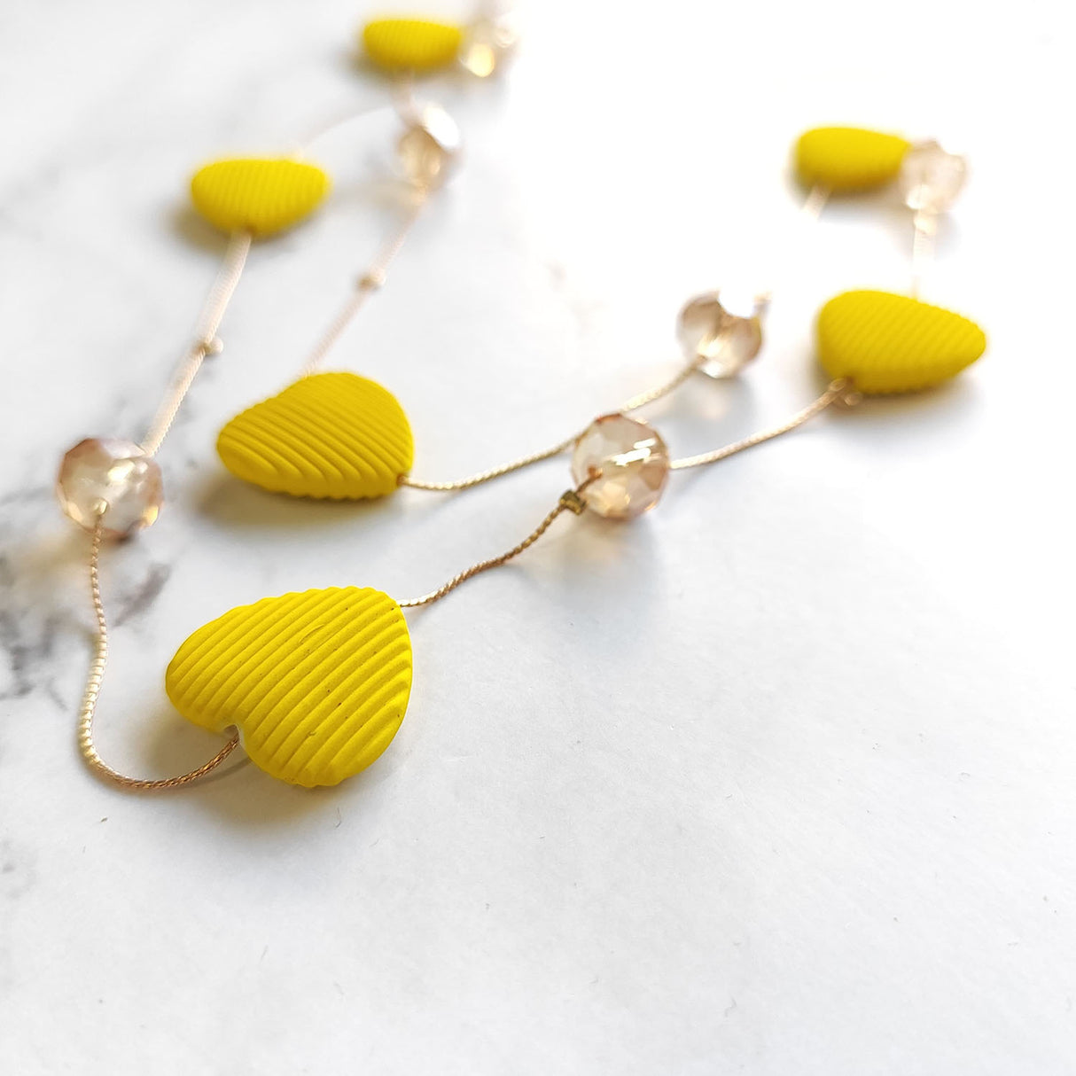 Double Layer Heart Pendant Necklace with Beads – Gold Chain