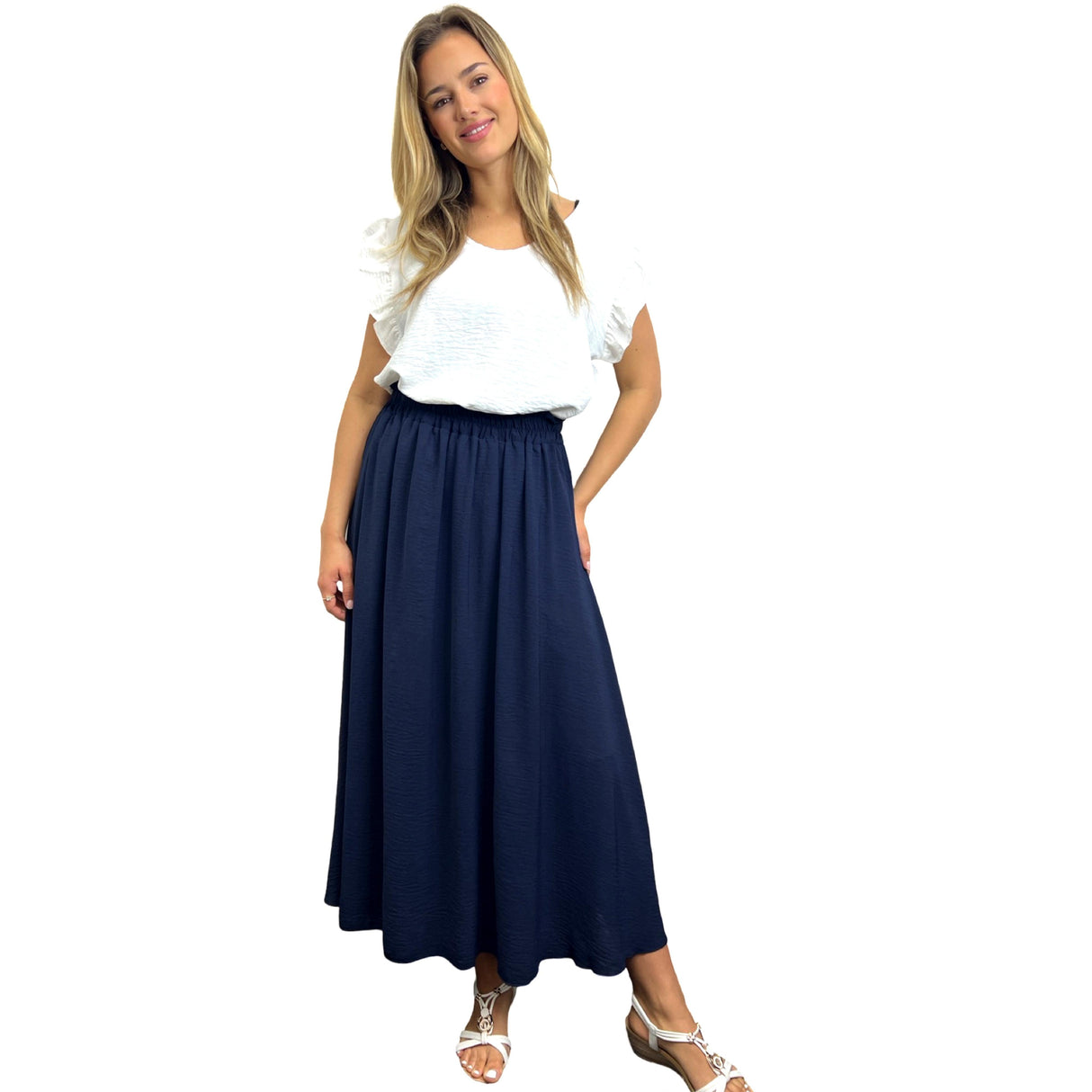 MAXI SKIRT ANTI-ROLLING MID RUFFLE WAISTED SUPER SWING MINIMALIST
